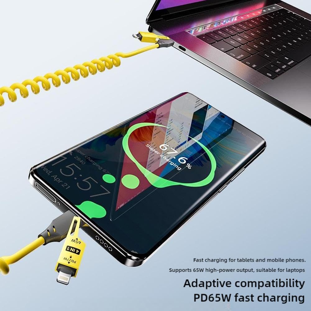 4 in 1 multi charging cable – 60W Fast Charging, Retractable Cord with USB-A, USB-C, and Lightning Connectors for iPhone, iPad, Android, MacBook, - Image 2