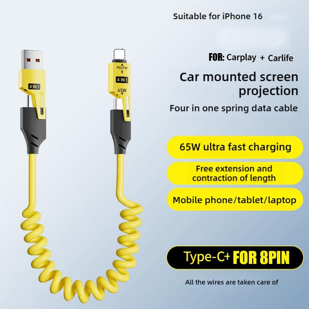 4 in 1 multi charging cable – 60W Fast Charging, Retractable Cord with USB-A, USB-C, and Lightning Connectors for iPhone, iPad, Android, MacBook, - Image 5