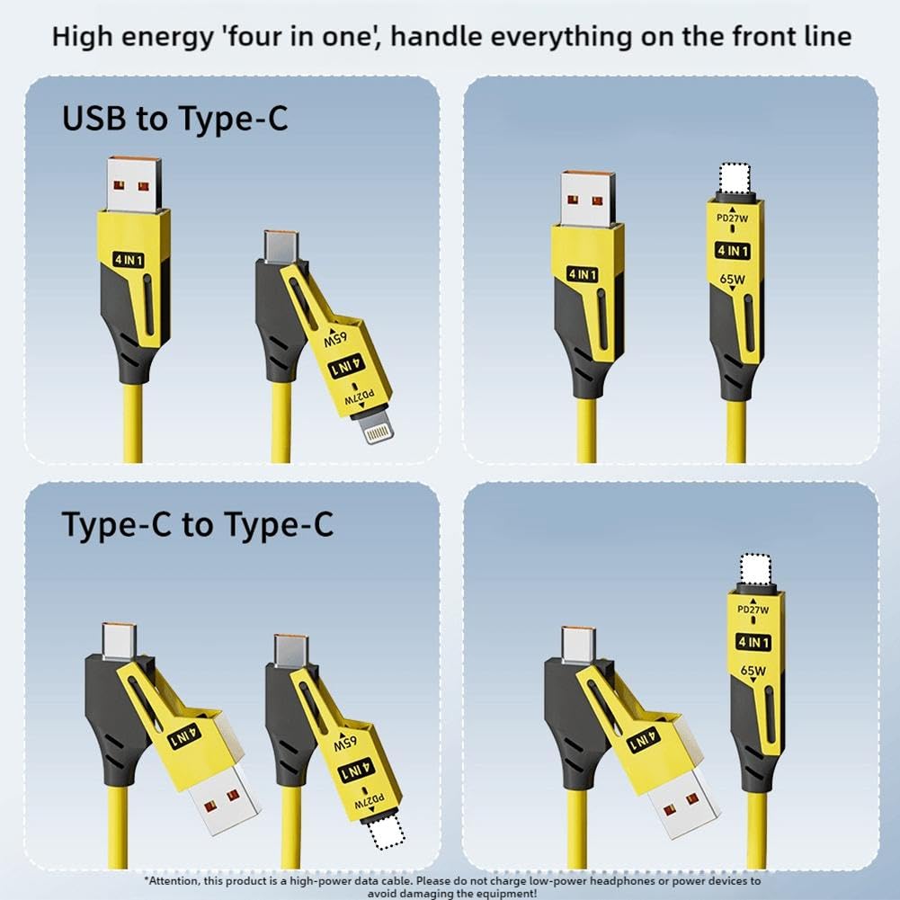 4 in 1 multi charging cable – 60W Fast Charging, Retractable Cord with USB-A, USB-C, and Lightning Connectors for iPhone, iPad, Android, MacBook, - Image 6