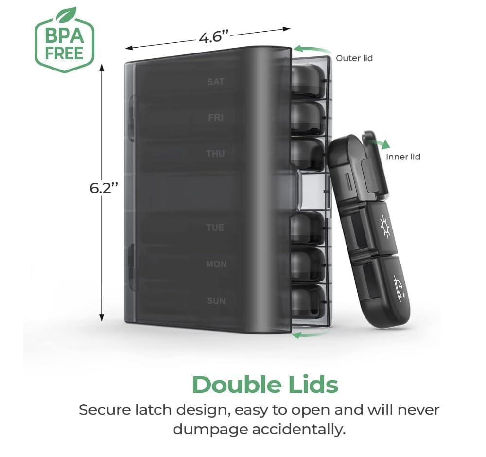 Compact Travel Medicine Organizer with 7 Moisture-Resistant Compartments – Portable Pill Case for Vitamins & Supplements - Image 3