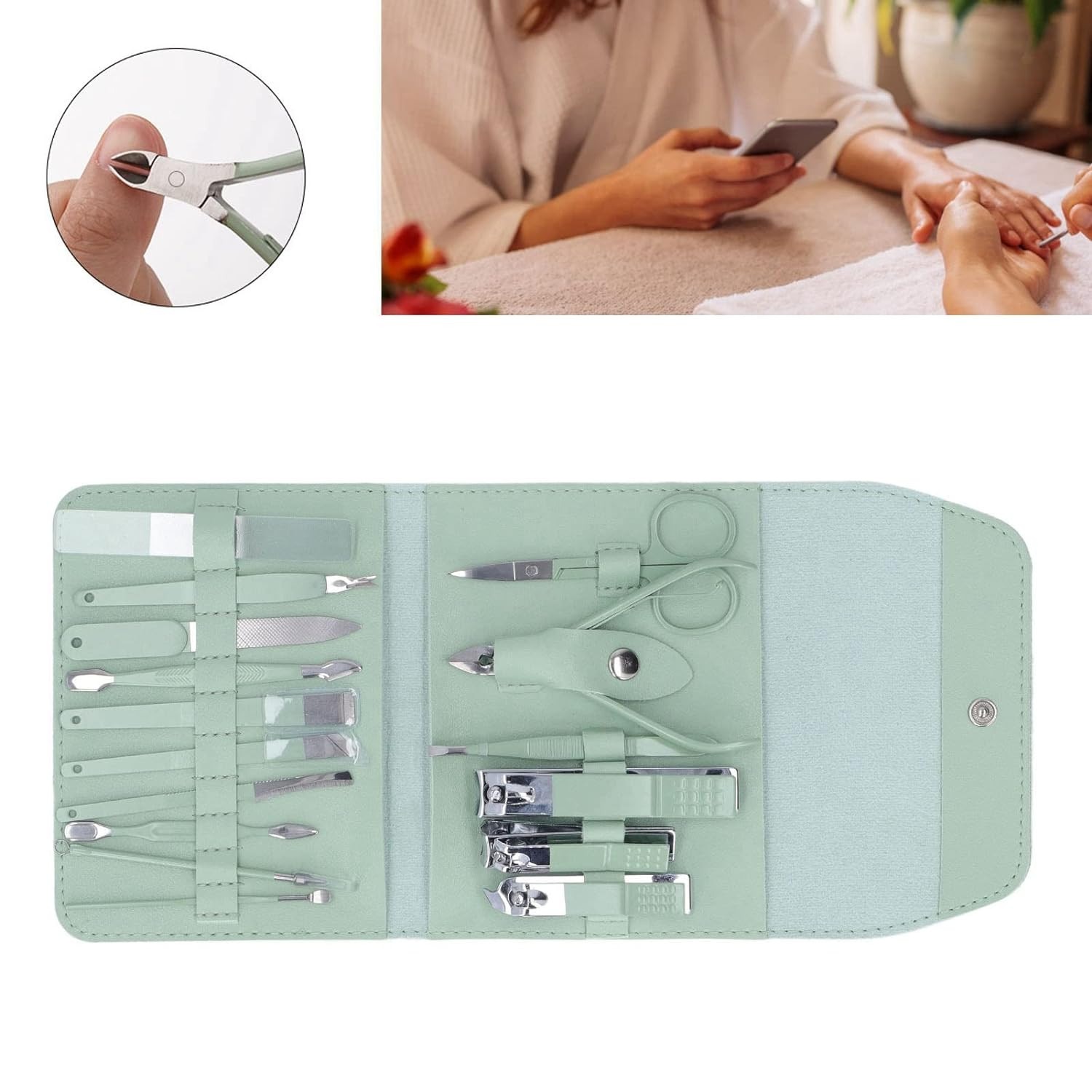 16 in1 Manicure kit for men and women – Stainless Steel Nail Grooming Set with Leather Case - Image 4