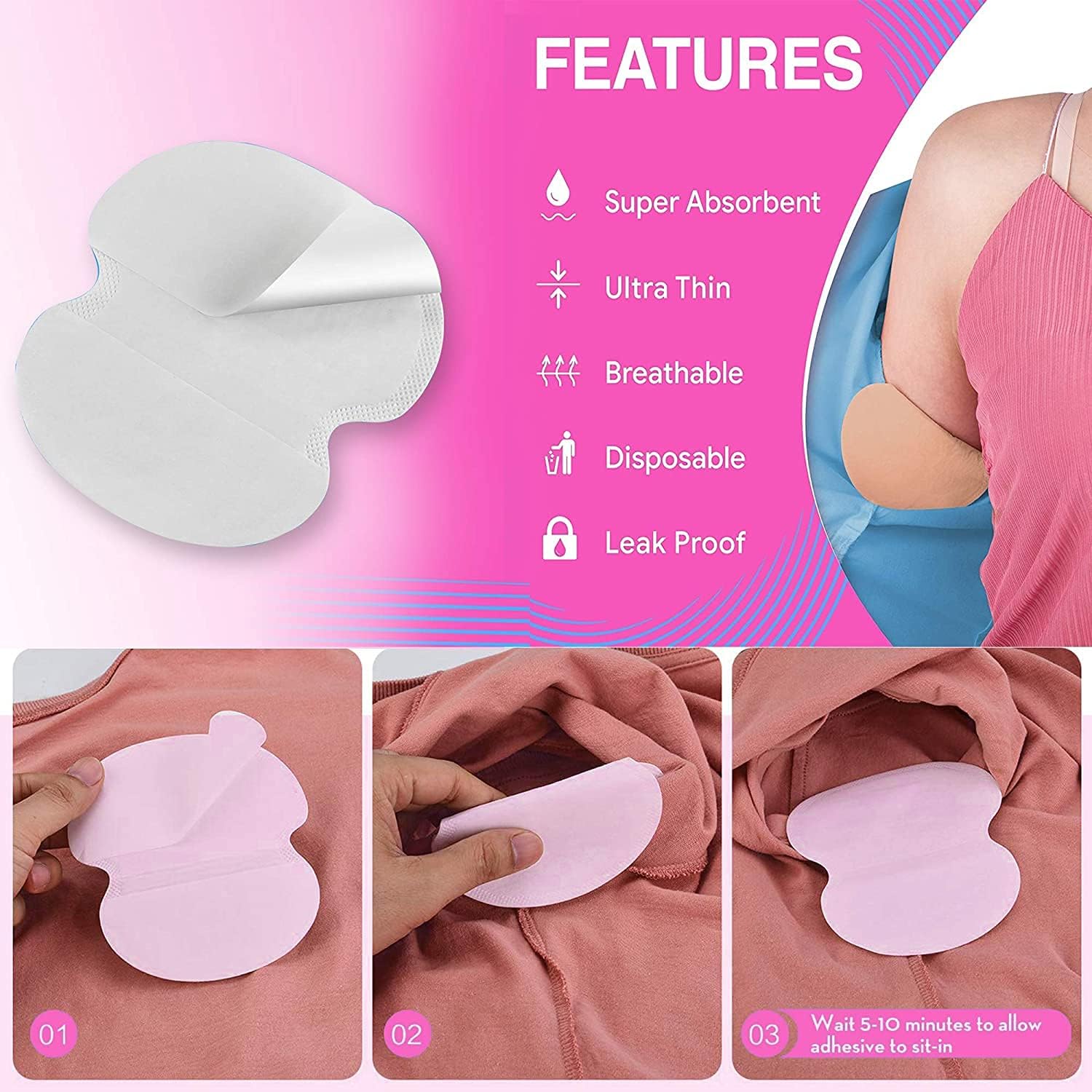 Anti Smell Disposable Underarm Sweat Pads for Men & Women – Highly Absorbent, Ultra-Thin, Cotton Perspiration Pads (Pack of 20 Pcs / 10 Pairs) - Image 6