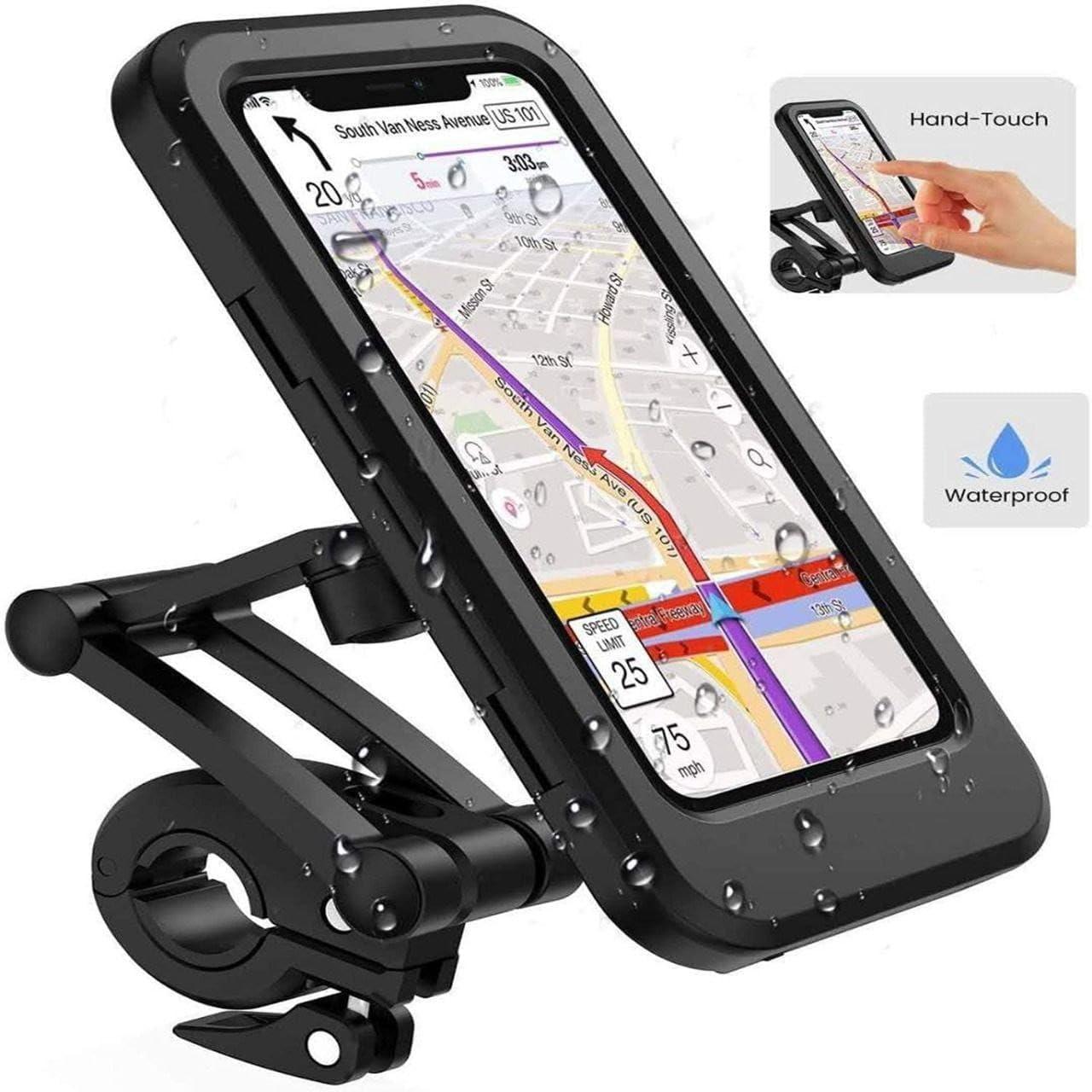 Waterproof Phone Holder for Bike with Touchscreen and 360 Rotation