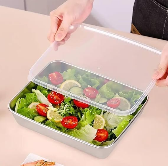 Stainless steel food storage container with lid for baking and cooking
