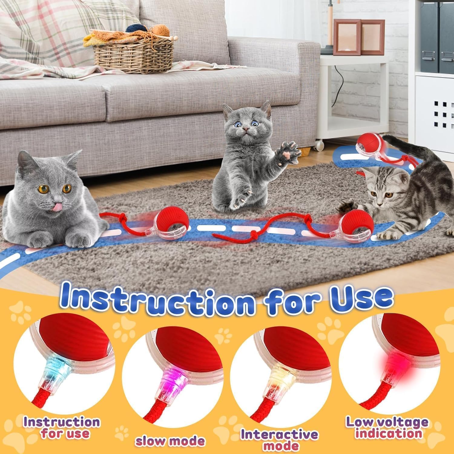 Interactive Smart Cat and Dog Rolling Ball Toy – 360° Automatic Self-Moving Pet Toy with Motion Sensor, Rechargeable Silicone Chase Ball with Tail Rope, Indoor Dog & Cat Boredom Buster - Image 2