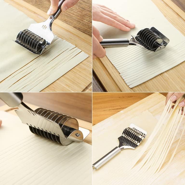 2-in-1 Stainless Steel Noodles Cutter & Dough Roller – Easy Grip Pasta Making Tool for Homemade Noodles, Dumplings, Momos, Puris & Pastry Baking - Image 2