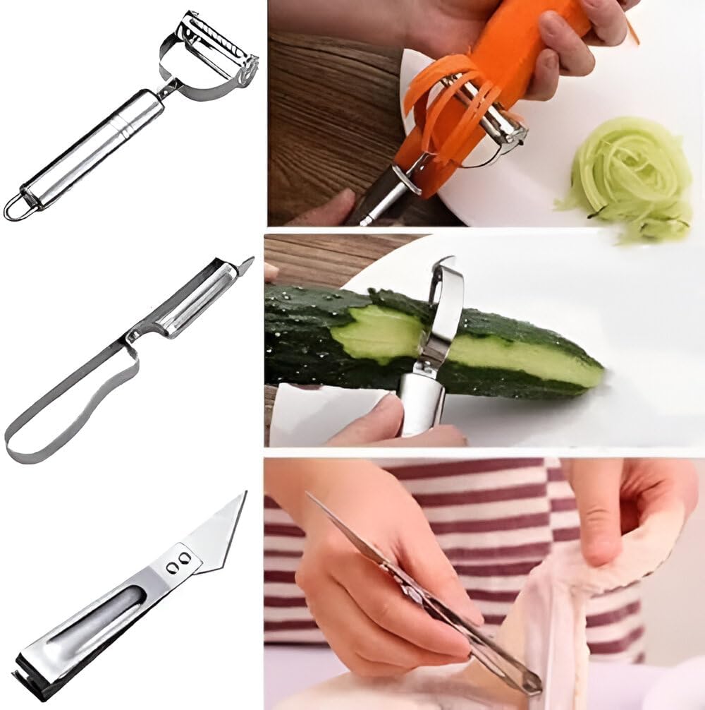 3-in-1 Stainless Steel Vegetable Peeler – Multi-Function Potato, Carrot & Fruit Peeler with Julienne Cutter, Grater & Slicer for Kitchen - Image 3