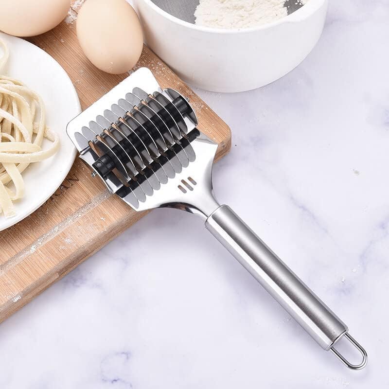 2-in-1 Stainless Steel Noodles Cutter & Dough Roller – Easy Grip Pasta Making Tool for Homemade Noodles, Dumplings, Momos, Puris & Pastry Baking - Image 3