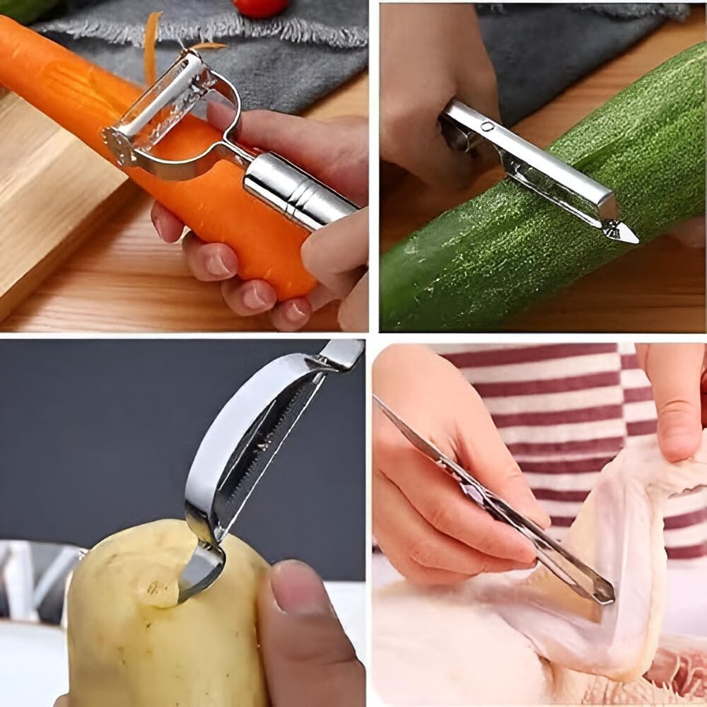 3-in-1 Stainless Steel Vegetable Peeler – Multi-Function Potato, Carrot & Fruit Peeler with Julienne Cutter, Grater & Slicer for Kitchen - Image 4