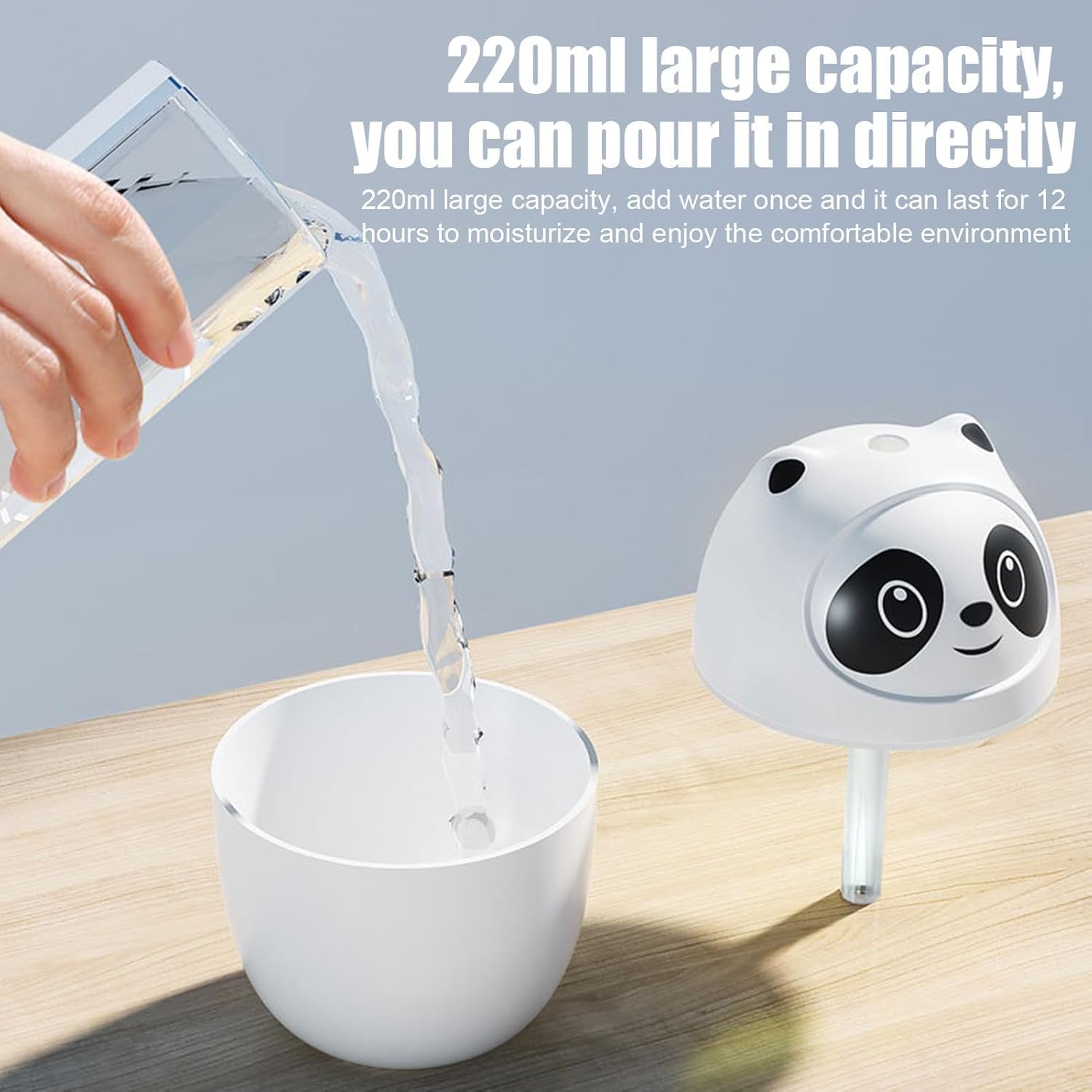 Cute Panda Mini Humidifier – Portable Desk Air Humidifier with 7-Color Night Light, 2 Spray Modes, 6-Hour Run Time & Super Quiet Operation | Car, Office & Bedroom - Image 3