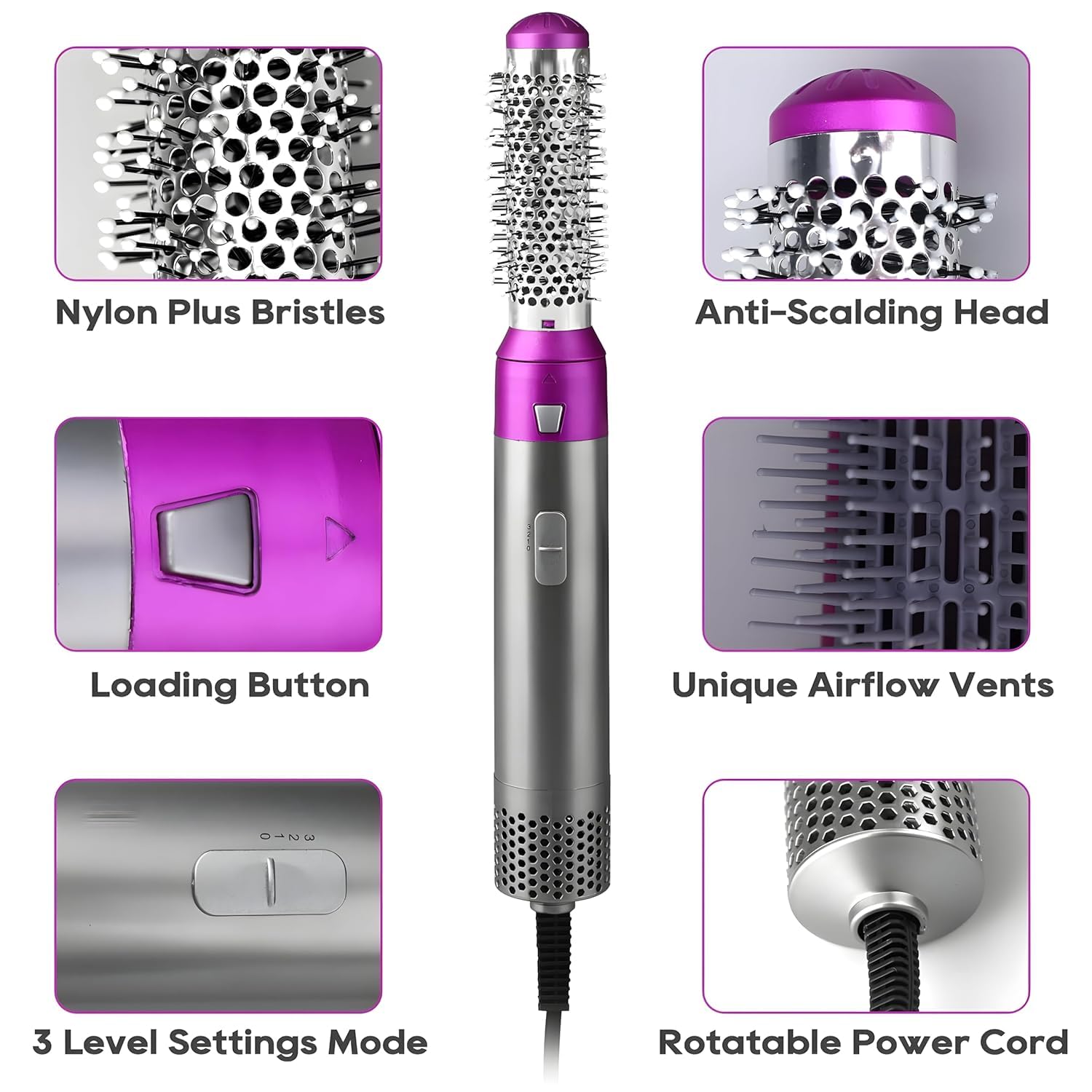 5-in-1 Hair Dryer Brush Set – Multifunctional Hot Air Styler with Interchangeable Heads for Drying, Straightening, Curling & Combing | Frizz-Free, Shine-Boosting Design for All Hair Types - Image 4