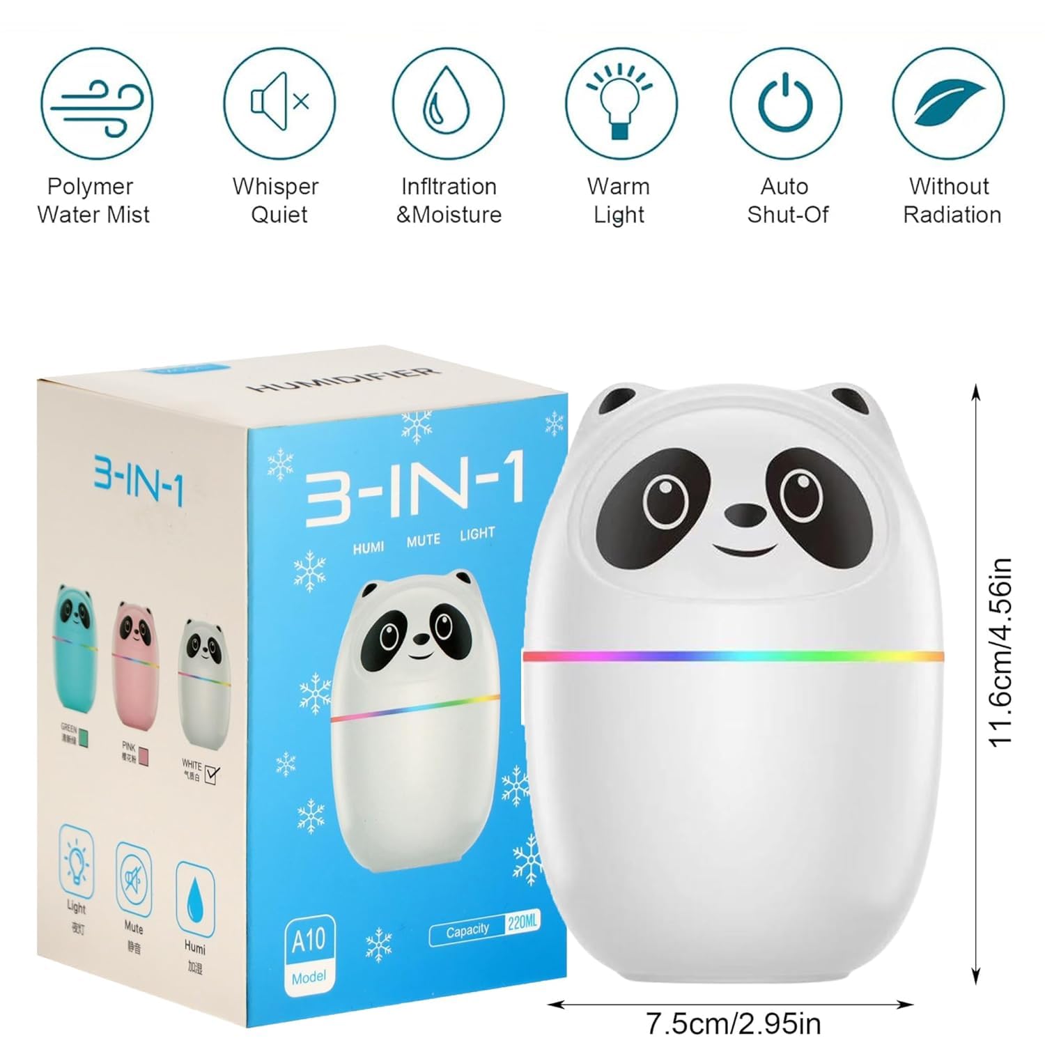 Cute Panda Mini Humidifier – Portable Desk Air Humidifier with 7-Color Night Light, 2 Spray Modes, 6-Hour Run Time & Super Quiet Operation | Car, Office & Bedroom - Image 4