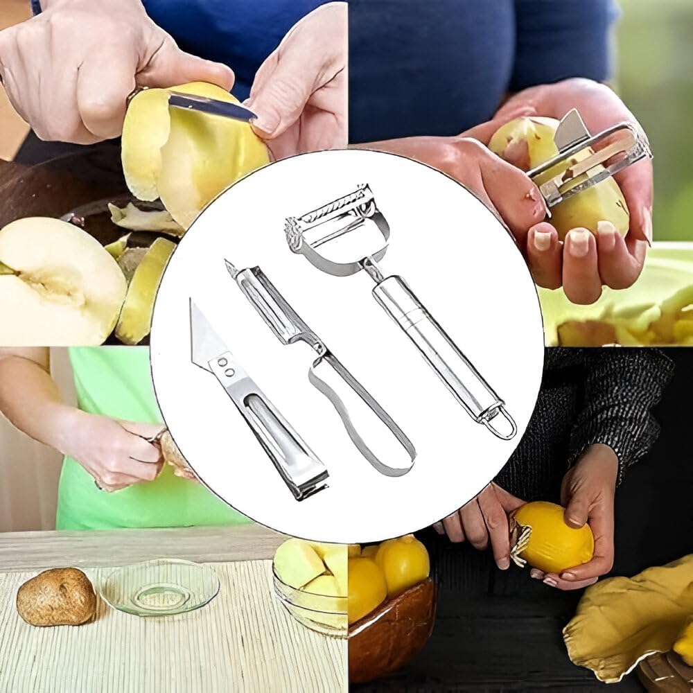 3-in-1 Stainless Steel Vegetable Peeler – Multi-Function Potato, Carrot & Fruit Peeler with Julienne Cutter, Grater & Slicer for Kitchen - Image 5
