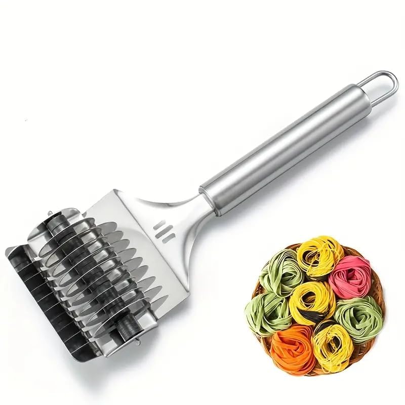 2-in-1 Stainless Steel Noodles Cutter & Dough Roller – Easy Grip Pasta Making Tool for Homemade Noodles, Dumplings, Momos, Puris & Pastry Baking - Image 5