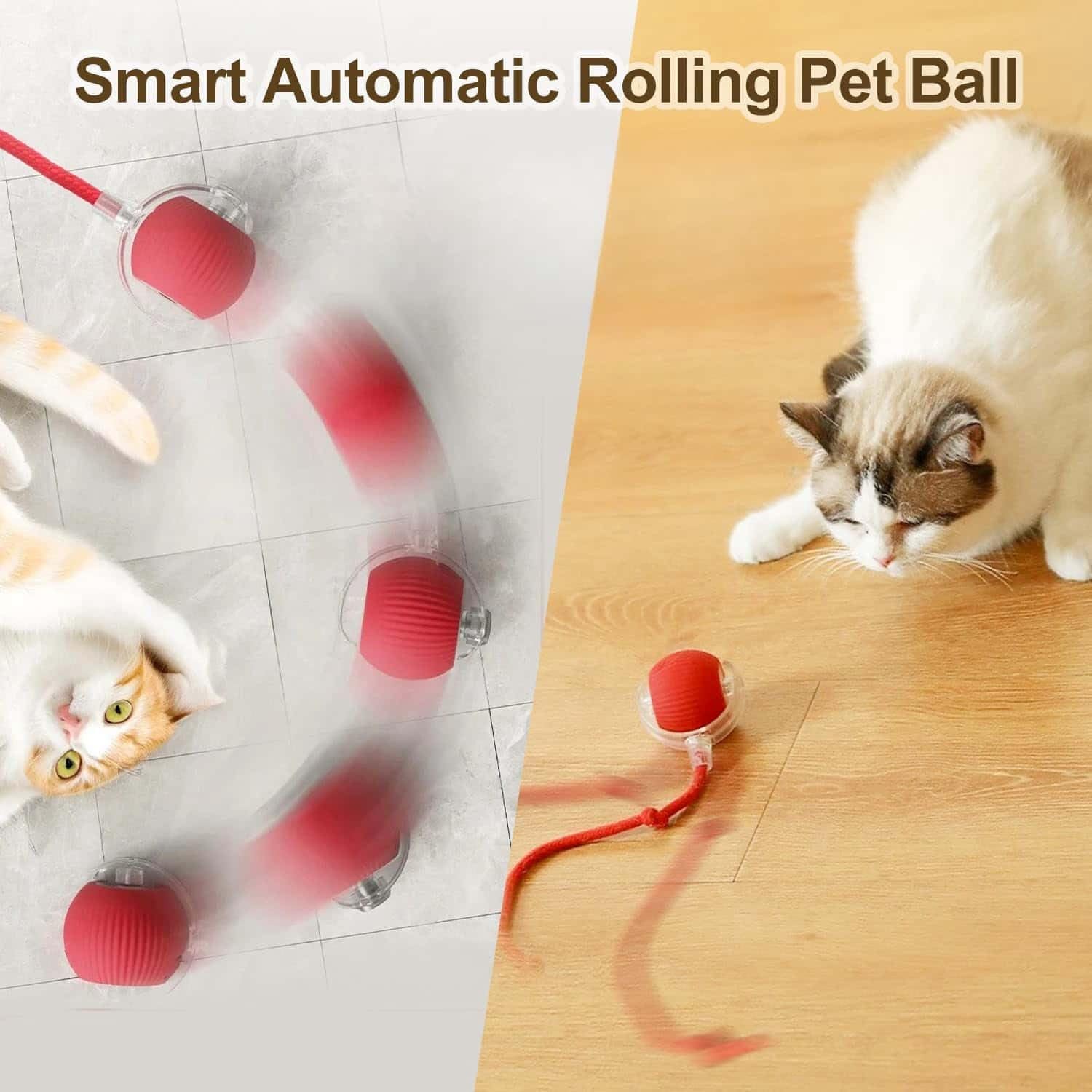 Interactive Smart Cat and Dog Rolling Ball Toy – 360° Automatic Self-Moving Pet Toy with Motion Sensor, Rechargeable Silicone Chase Ball with Tail Rope, Indoor Dog & Cat Boredom Buster - Image 7