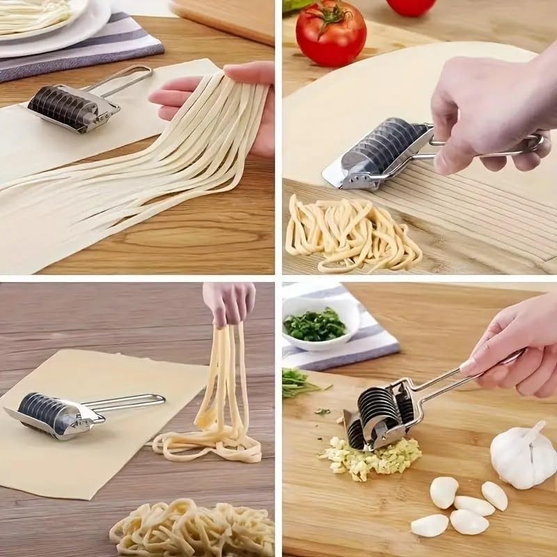 2-in-1 Stainless Steel Noodles Cutter & Dough Roller – Easy Grip Pasta Making Tool for Homemade Noodles, Dumplings, Momos, Puris & Pastry Baking - Image 6