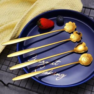 Golden Coffee Spoon Set with Flower Design