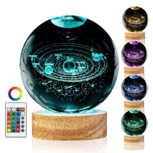 3D Crystal Ball Solar System LED Night Light with Wooden Base