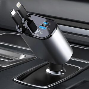 4-in-1 Retractable Car Charger with Dual USB Ports