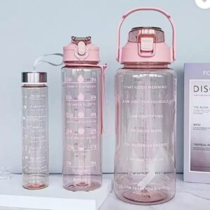 Set of 3 Transparent Water Bottles (2000ML, 800ML, 300ML) | BPA-Free, Leak-Proof & Break-Resistant Bottles with Motivational Time Markers for Gym, Office, School & Travel