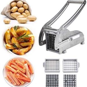 Stainless Steel Potato Chipser – French Fries Maker & Vegetable Cutter | Easy Potato Finger Chips Cutter Machine for Kitchen, Silver, Medium | Durable & Rust-Resistant