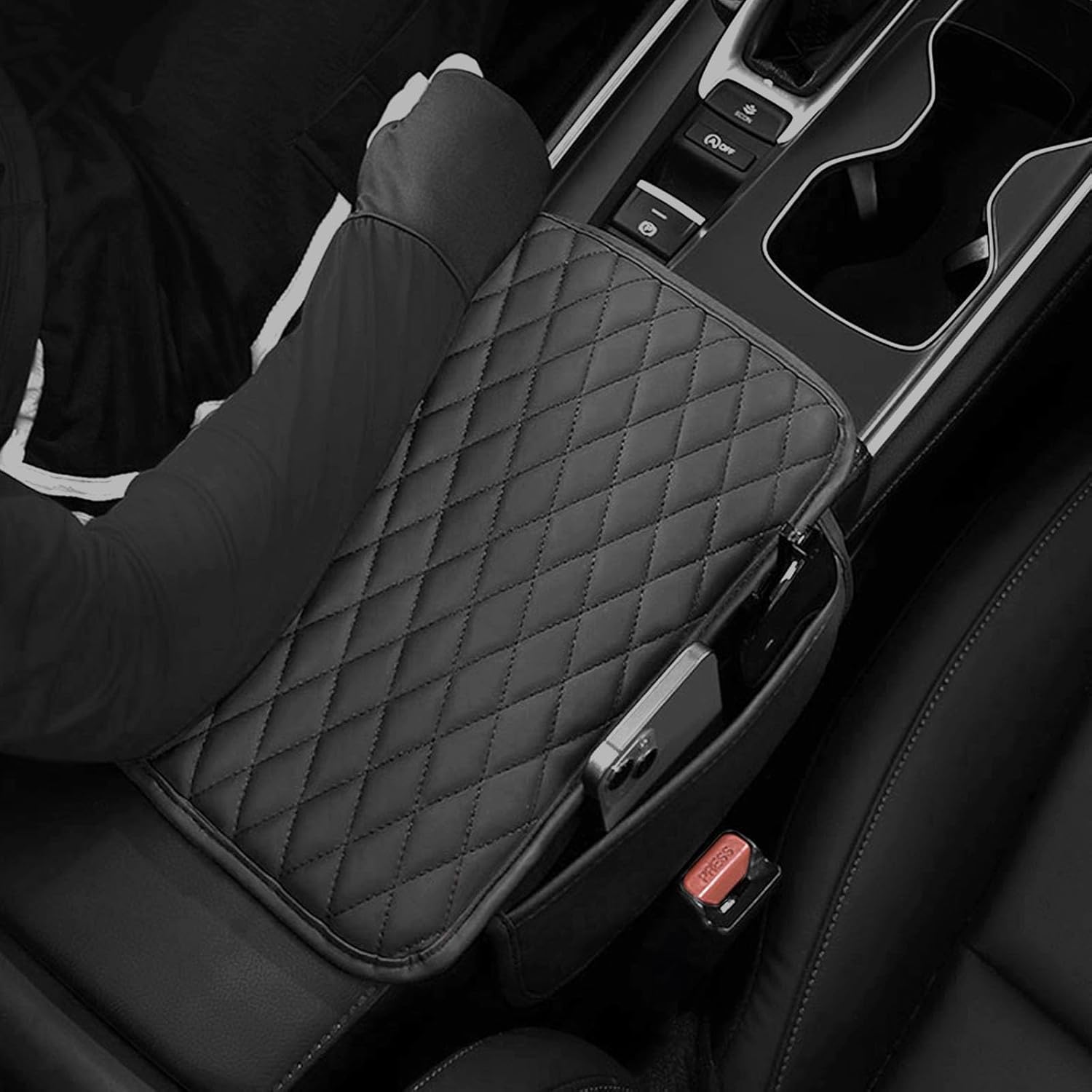 Car Center Console Cover | Microfiber Leather Car Armrest Cushion with Memory Foam & Dual Storage Pockets | Universal Interior Accessory for Small Cars & Sedans - Image 2