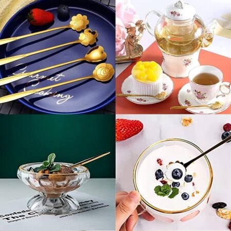 Golden Coffee Spoon Set with Flower Design