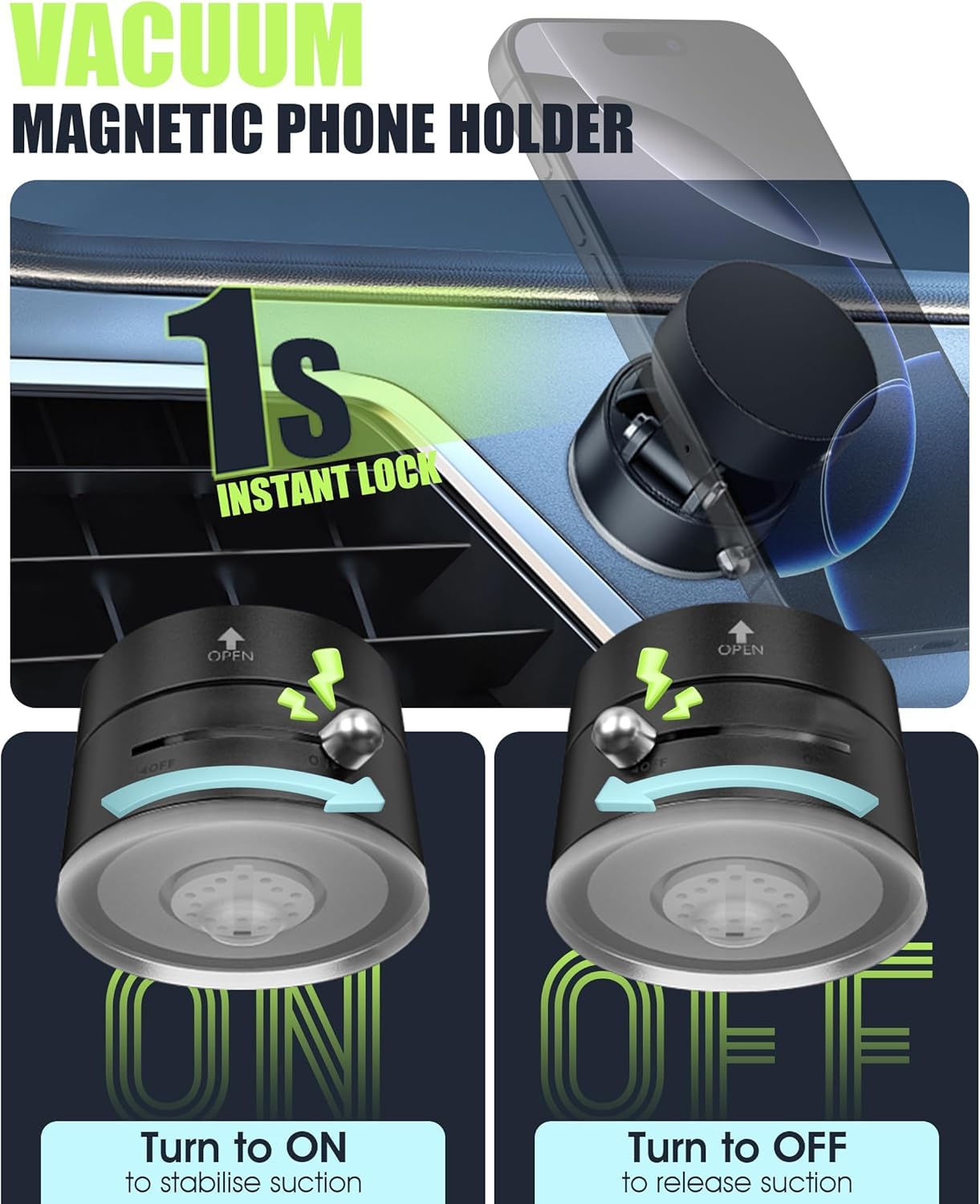 Vacuum Magnetic Suction Phone Holder | Foldable & Retractable Double-Sided Magnetic Car Mount | Universal Strong Suction Phone Stand for Smartphones, Desk & Car Use - Image 2