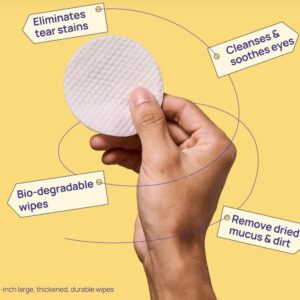 Pet Eye & Ear Cleaning Wipes for Dogs & Cats | 200 Count Non-Irritating Grooming Wipes with Primrose Oil | Tear Stain & Wax Remover | Gentle Daily Pet Hygiene Care