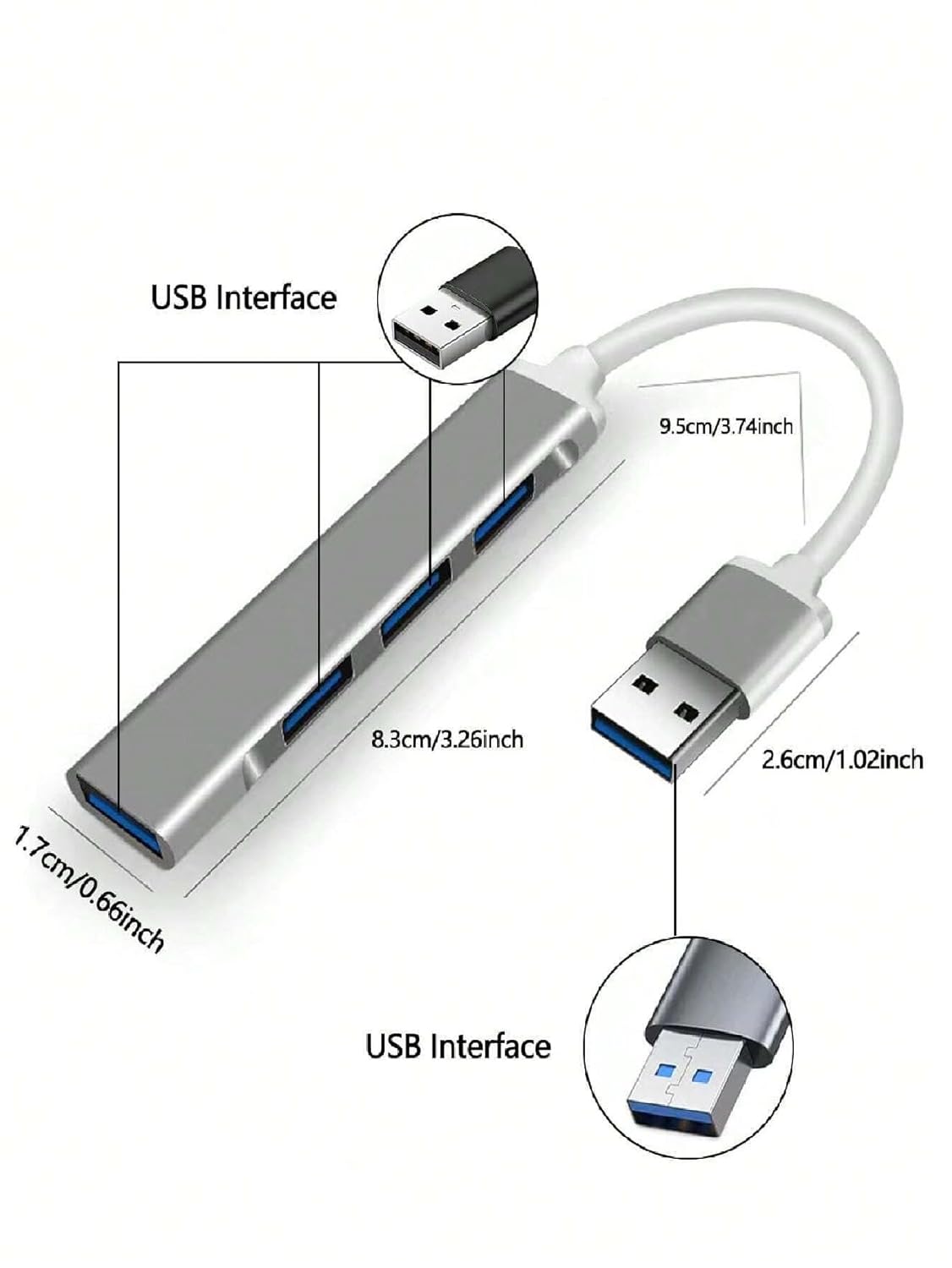 4-Port USB 3.0 Hub for PC & Laptop – High-Speed 5Gbps Aluminum Multiport Adapter with Surge Protection, Slim Portable USB Splitter Compatible with MacBook, iMac, Surface Pro & XPS - Image 2