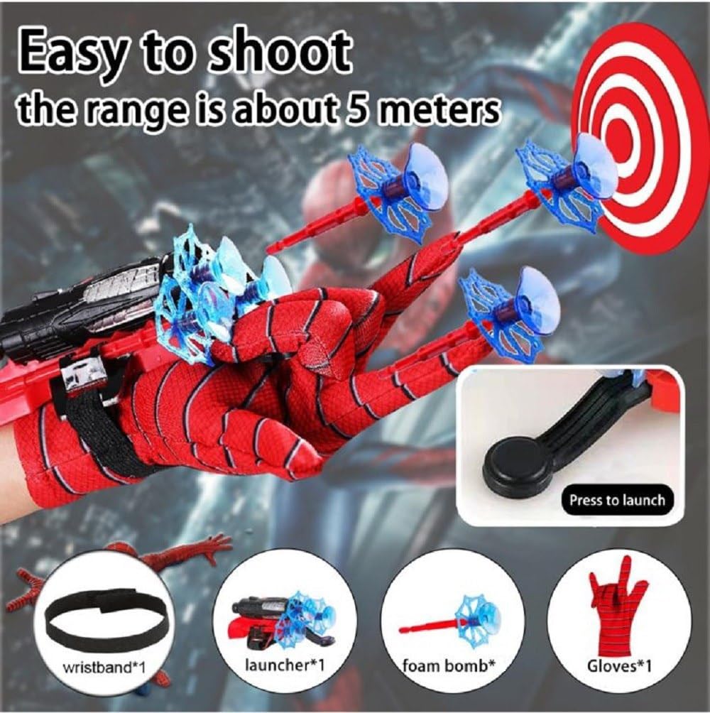 Spider Web Shooters Toy for Kids | Spiderman Hand Gloves Hero Launcher Wrist Toy Set | Cosplay Bracers with Sticky Wall Soft Bombs | Role Play & Party Gift - Image 3