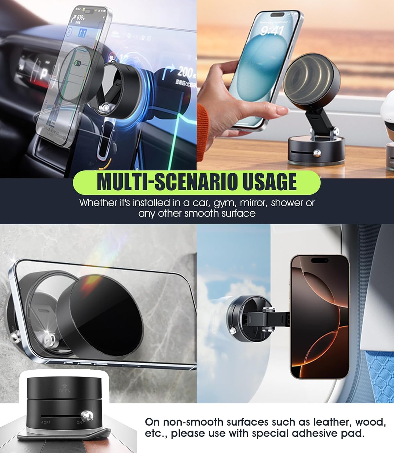 Vacuum Magnetic Suction Phone Holder | Foldable & Retractable Double-Sided Magnetic Car Mount | Universal Strong Suction Phone Stand for Smartphones, Desk & Car Use - Image 3