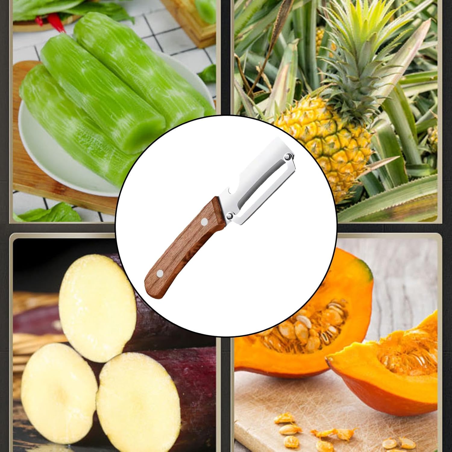 Multi-Functional Vegetable Peeler for Kitchen | Stainless Steel Peeler with Wooden Handle & Bottle Opener | Durable 3-in-1 Peeling Tool for Vegetables & Fruits - Image 4
