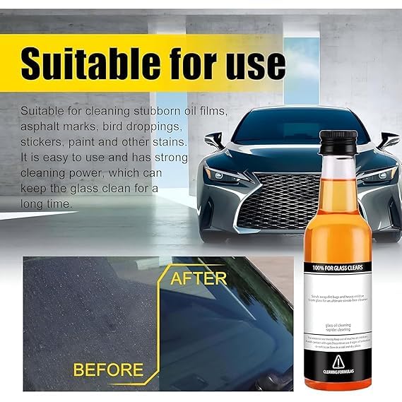 Car Windshield Cleaner Oil Film Remover | 150ML Water Spot & Glass Stain Remover for Home & Auto Windows | Deep Clean, Streak-Free Shine, Safe for All Glass Surfaces - Image 4