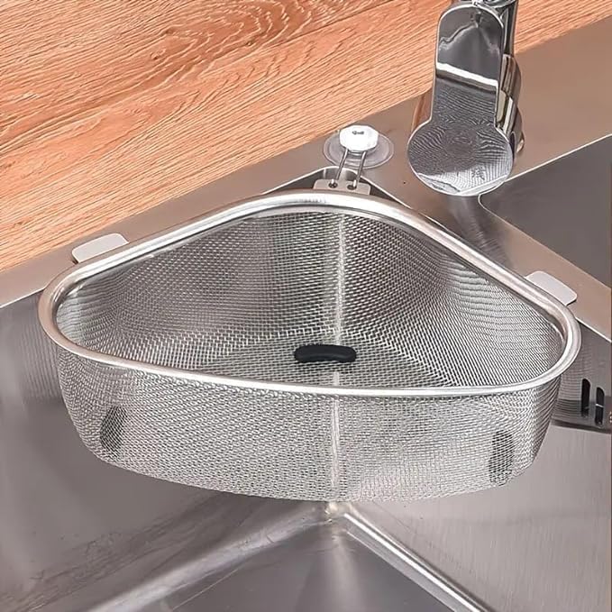Stainless Steel Dish Rack Drain Basket with Drip Tray & Spoon Holder | Over Sink Counter Plate Rack | Kitchen Drying Stand Bartan Basket Steel Triangle Dish Drainer - Image 5