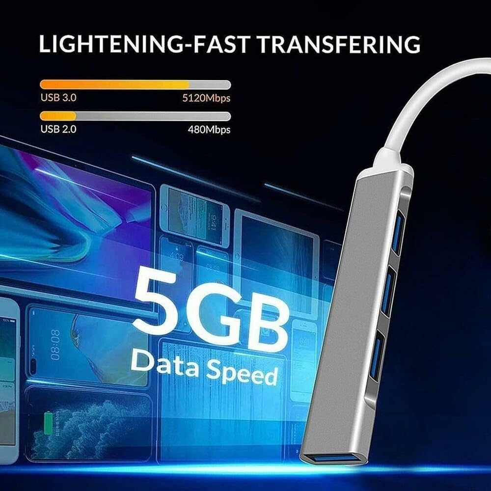 4-Port USB 3.0 Hub for PC & Laptop – High-Speed 5Gbps Aluminum Multiport Adapter with Surge Protection, Slim Portable USB Splitter Compatible with MacBook, iMac, Surface Pro & XPS - Image 5