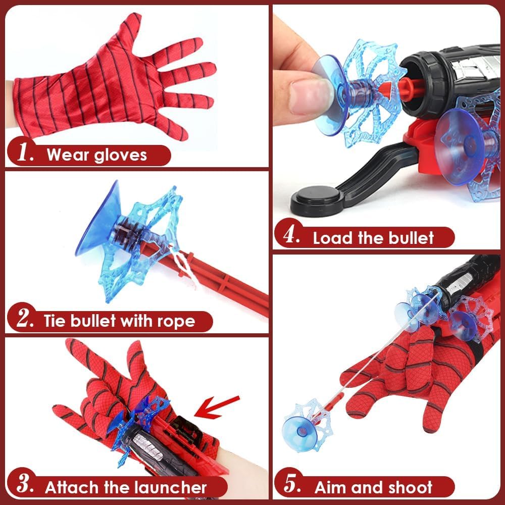 Spider Web Shooters Toy for Kids | Spiderman Hand Gloves Hero Launcher Wrist Toy Set | Cosplay Bracers with Sticky Wall Soft Bombs | Role Play & Party Gift - Image 4