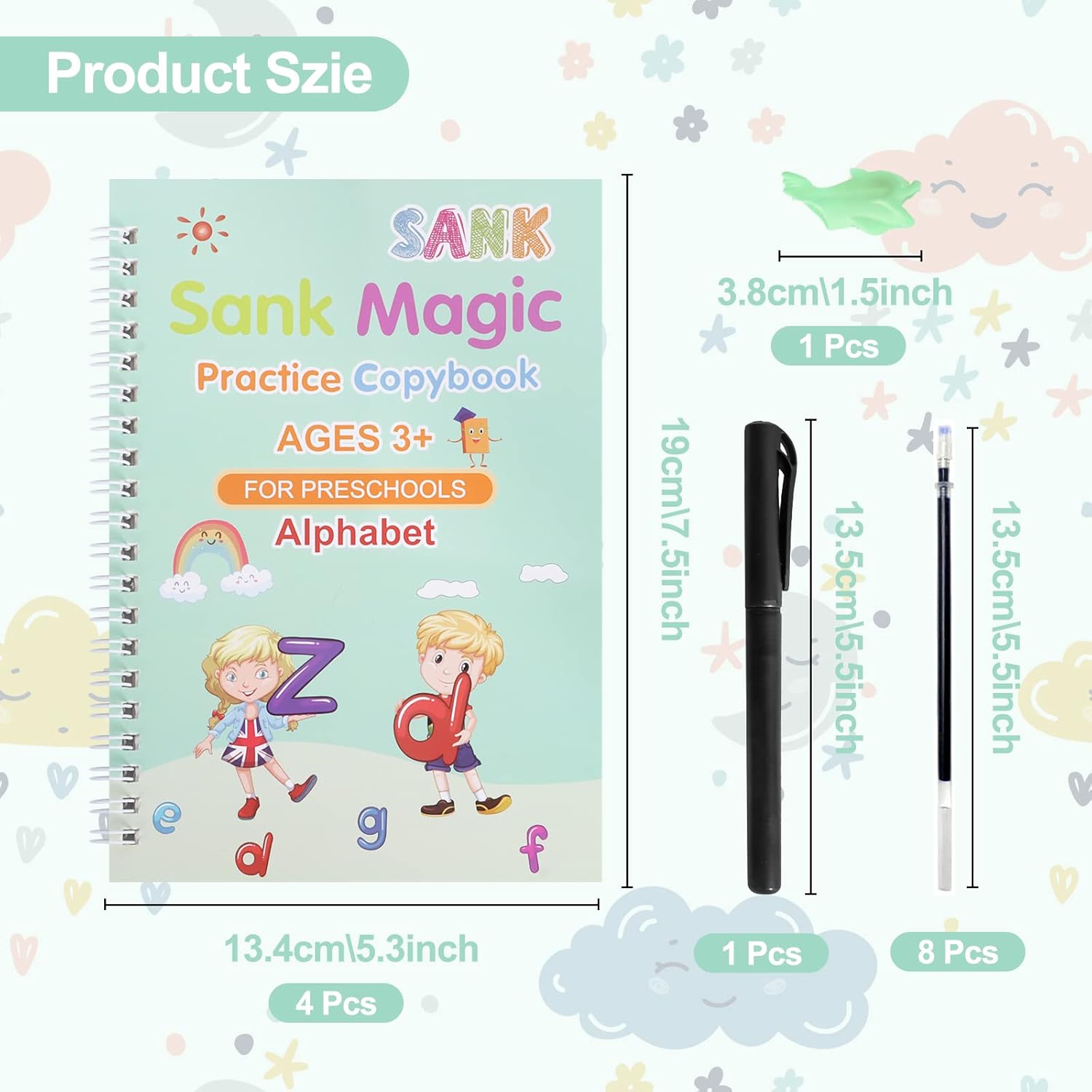 Magic Grooved Copybook for Kids | Reusable English Cursive Handwriting Practice Book Set (4 Books + 8 Pen Cores + 1 Holder + 1 Case) | 3D Groove Calligraphy Learning Workbook - Image 7