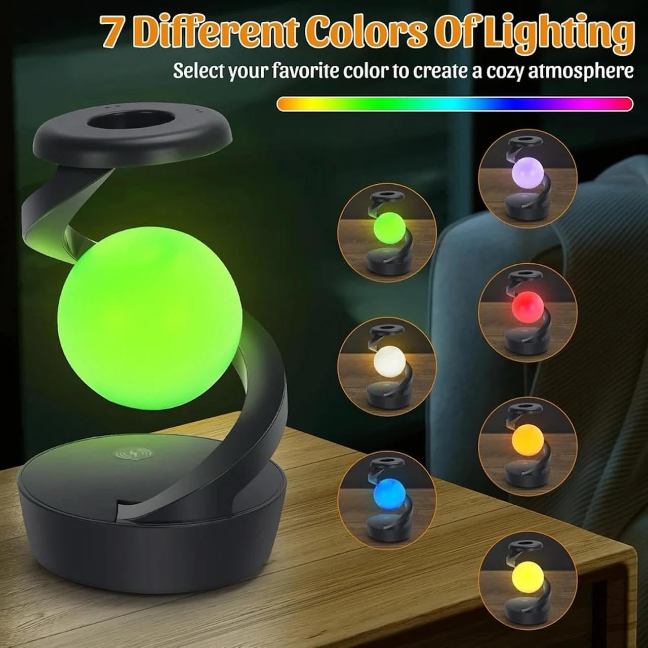 Spiral Rotating Desk Lamp – RGB Multicolor LED Levitating Moon Night Light | 3D Visual Floating Ball 360° Spiral Lamp | Modern Bedside & Table Lamp for Home & Office - Image 5