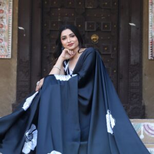 Women’s Japan Satin Printed Saree with Matching Blouse