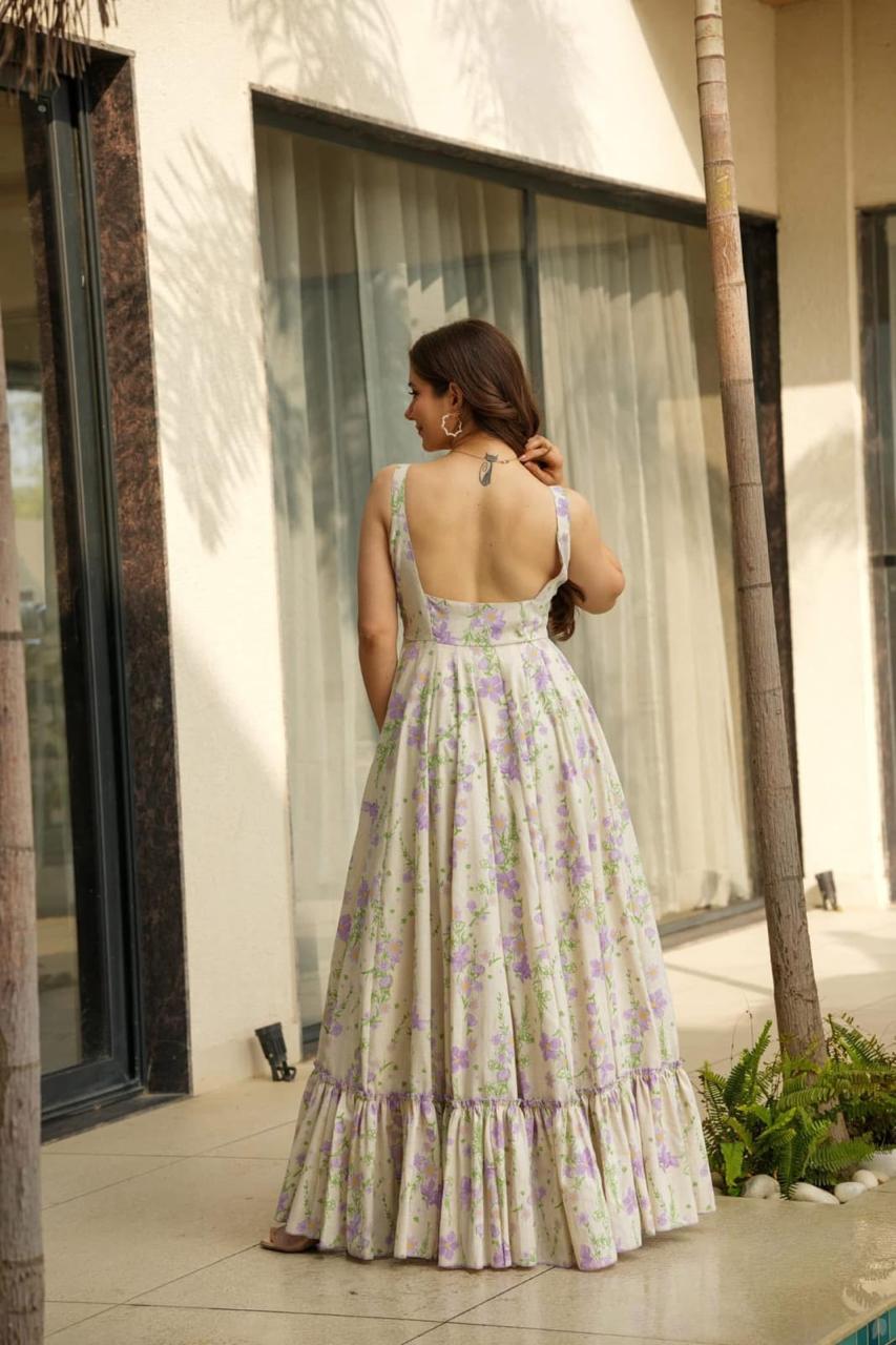 Gown for Girls & Women with Cotton Inner | Fit & Flare Floral Digital Printed Soft Rayon Long One Piece | A-Line Sleeveless Square Neck Party & Casual Dress (order via whatsapp for more collection) - Image 3