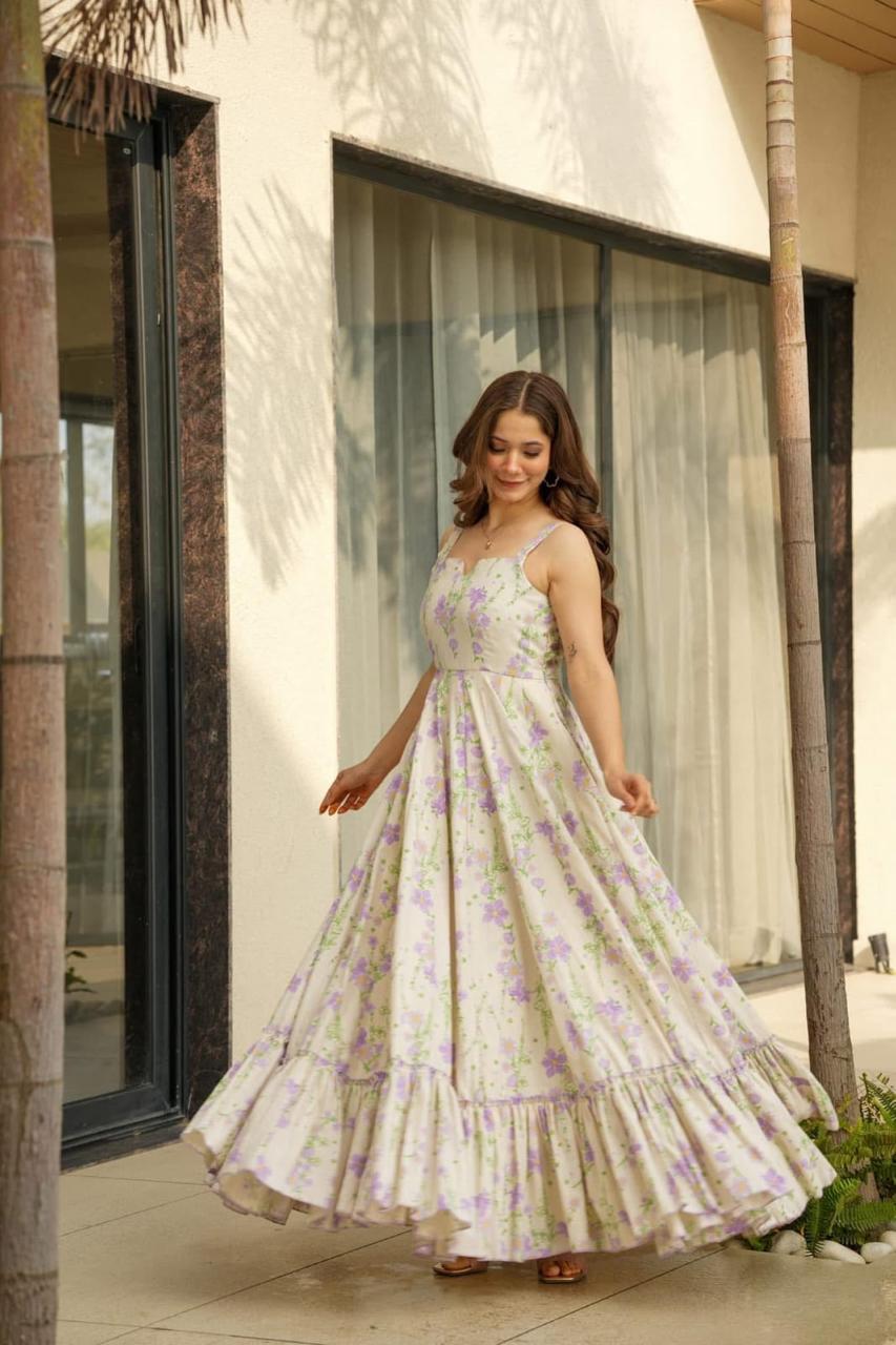 Gown for Girls & Women with Cotton Inner | Fit & Flare Floral Digital Printed Soft Rayon Long One Piece | A-Line Sleeveless Square Neck Party & Casual Dress (order via whatsapp for more collection) - Image 4