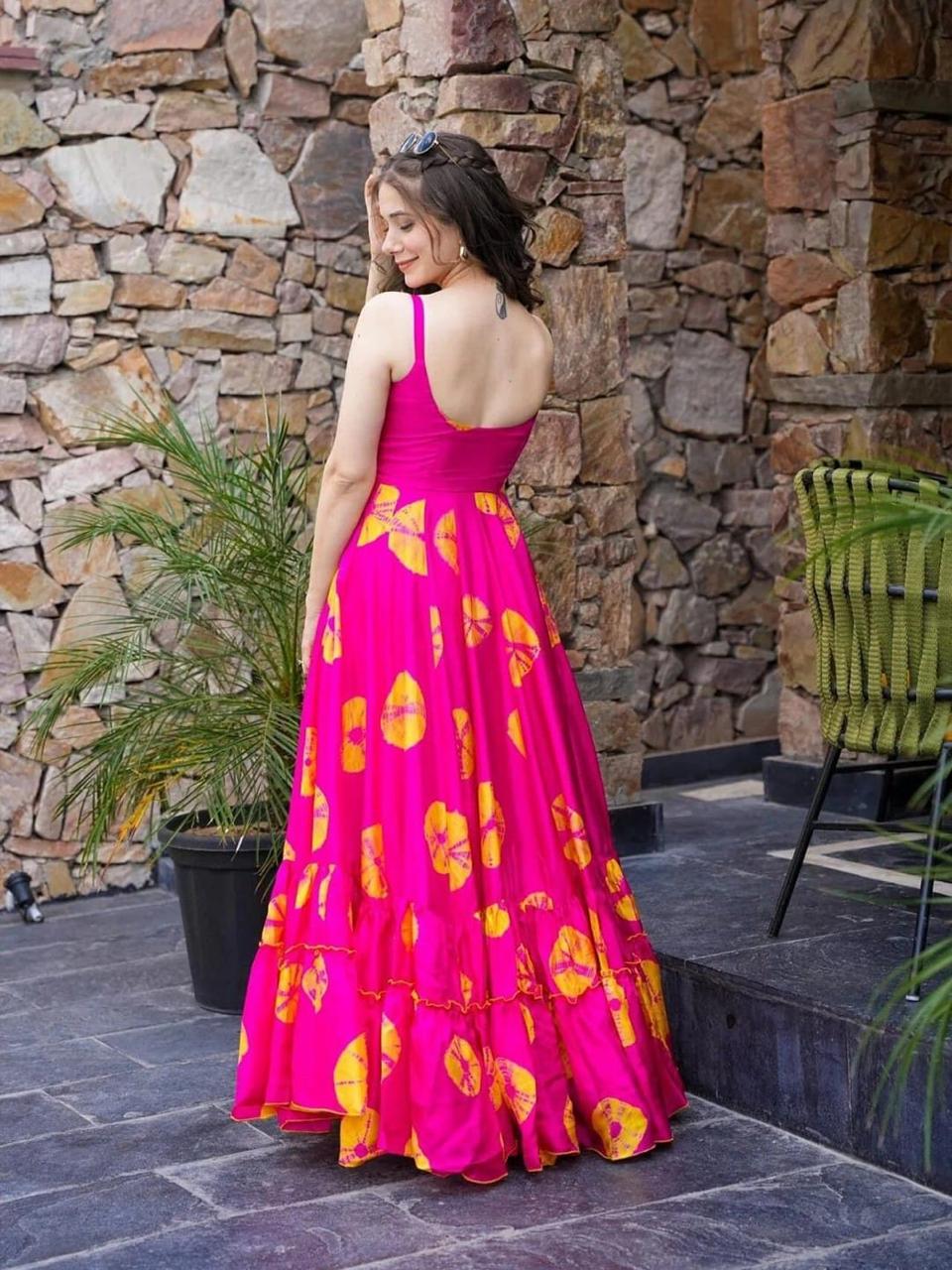 Women Floral Print Gown Dress | Pink Fit & Flare Long Dress with Sweetheart Neck | Rayon Fabric with Cotton Inner | Elegant Sleeveless Partywear & Casual One Piece Dress (order via whatsapp for more collection) - Image 4