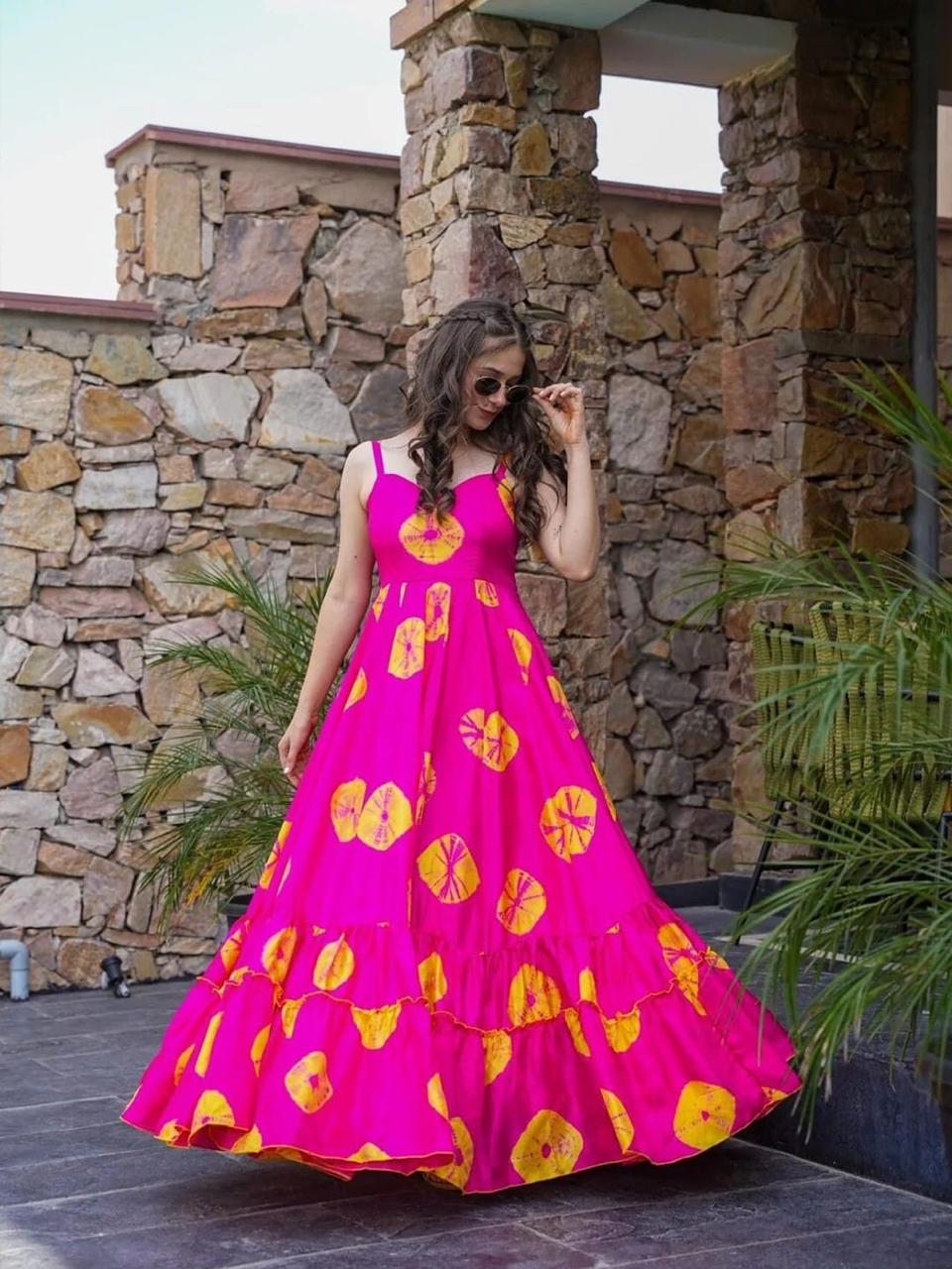 Women Floral Print Gown Dress | Pink Fit & Flare Long Dress with Sweetheart Neck | Rayon Fabric with Cotton Inner | Elegant Sleeveless Partywear & Casual One Piece Dress (order via whatsapp for more collection) - Image 3