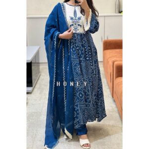 Printed Long Kurti with Pant and Printed Dupatta set for women