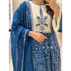 Printed Long Kurti with Pant and Printed Dupatta set for women