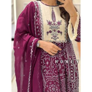 Printed Long Kurti with Pant and Printed Dupatta set for women