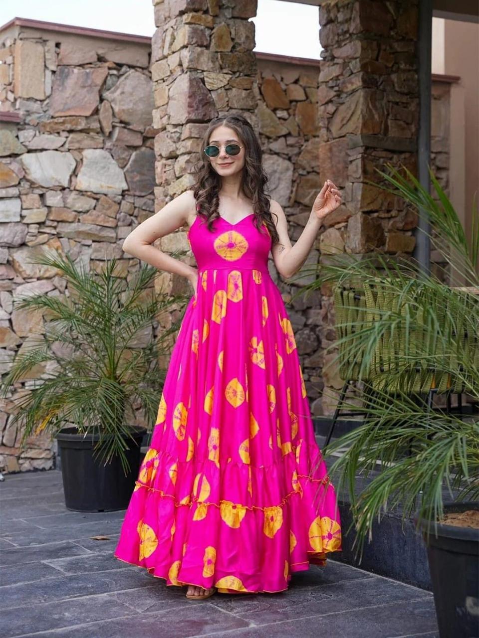Women Floral Print Gown Dress | Pink Fit & Flare Long Dress with Sweetheart Neck | Rayon Fabric with Cotton Inner | Elegant Sleeveless Partywear & Casual One Piece Dress (order via whatsapp for more collection) - Image 2