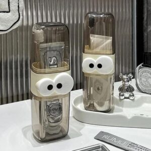 Travel Toothbrush Holder | Cute Eye Design Bathroom Organizer | Unbreakable Stackable Dustproof Cup for Kids & Adults