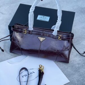 Luxury Prada  Shoulder Handbag for Women – Top Handle Purse with Gold Logo, Elegant Party & Daily Fashion Tote Bag
